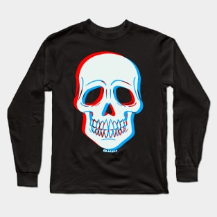 3D Glitch Skull (Red and Blue Version) Long Sleeve T-Shirt